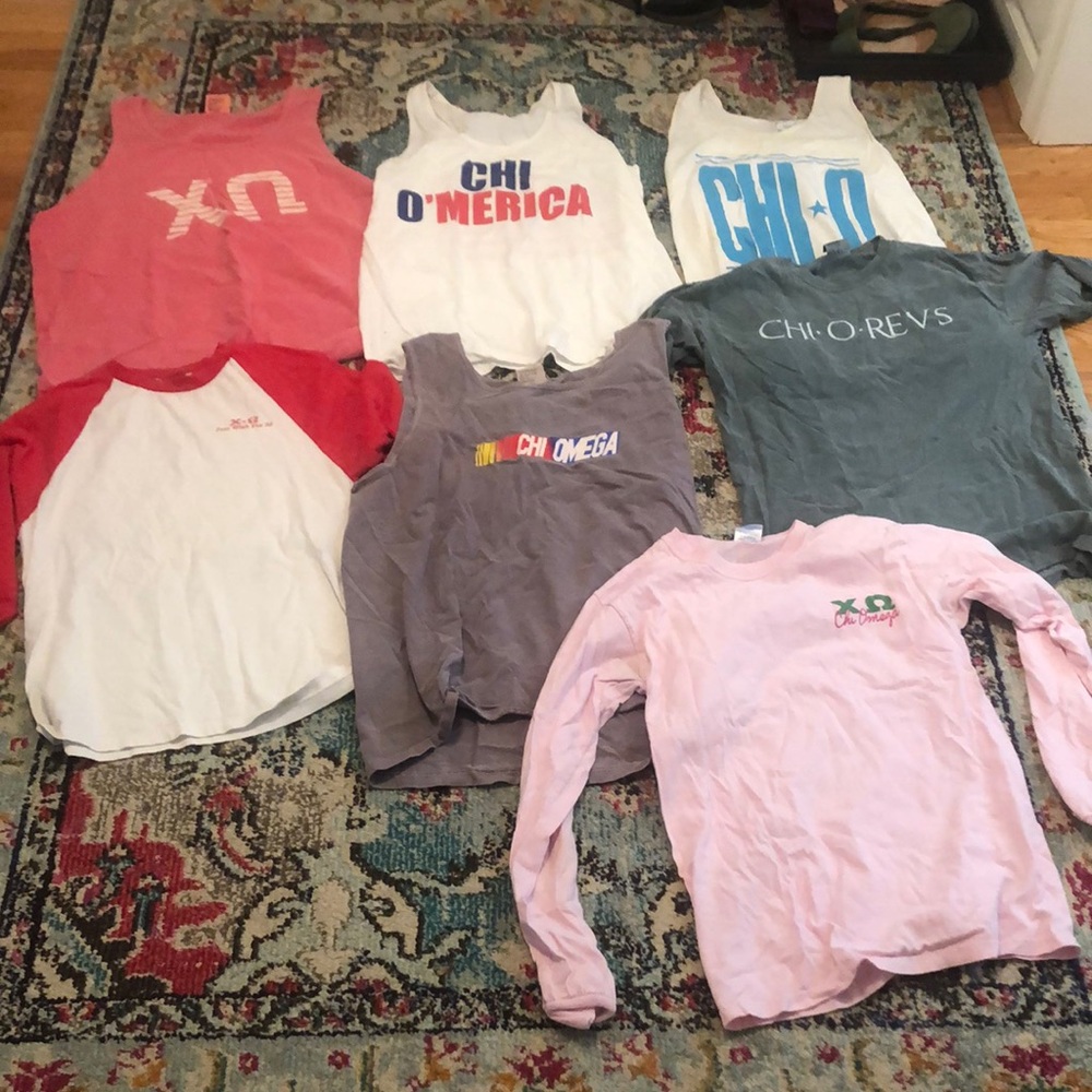 Chi Omega tanks and long sleeve